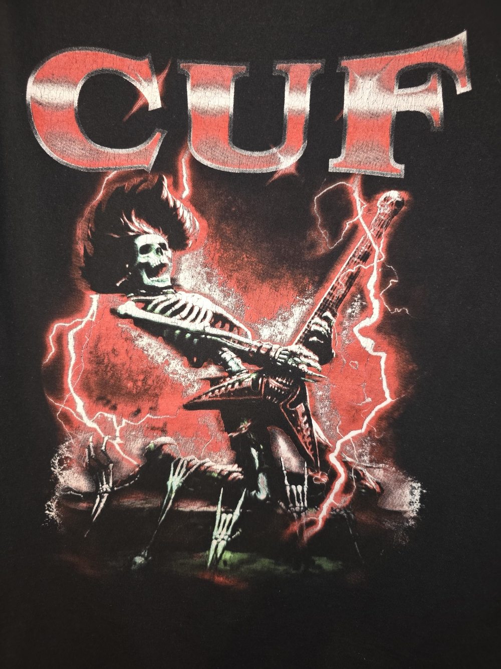 Vintage CUF Rock Band Graphic Top – Skeleton Guitarist Cutneck Tee - Picture 3 of 3